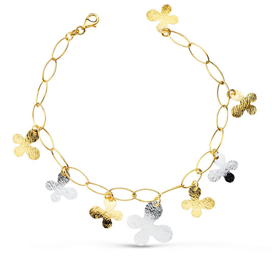 Pulsera Bicolor Eslabones Huecos con Mariposas. Ancho 5 mm Largo 21 cm 18K