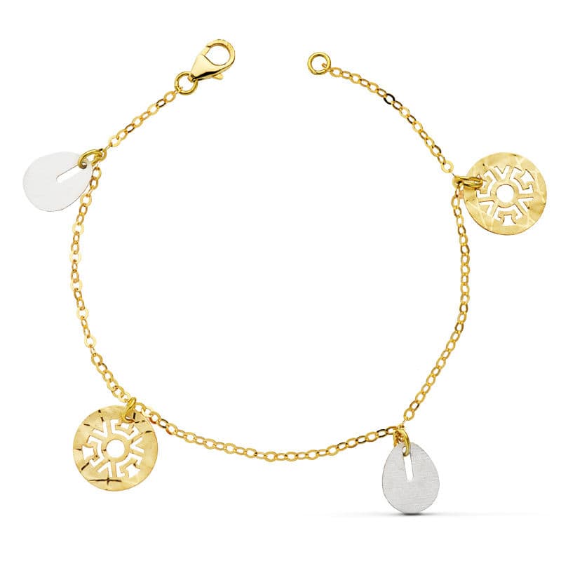 Pulsera Bicolor Fetiches 19 cm 18K