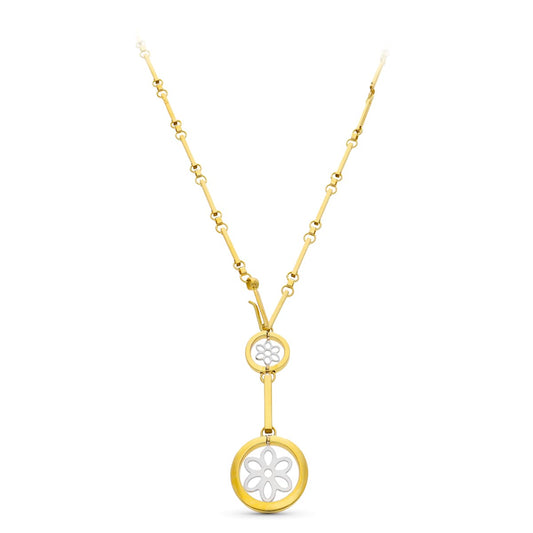 18K GARGANTILLA ORO BICOLOR CIRCULOS Y FLOR 45CM