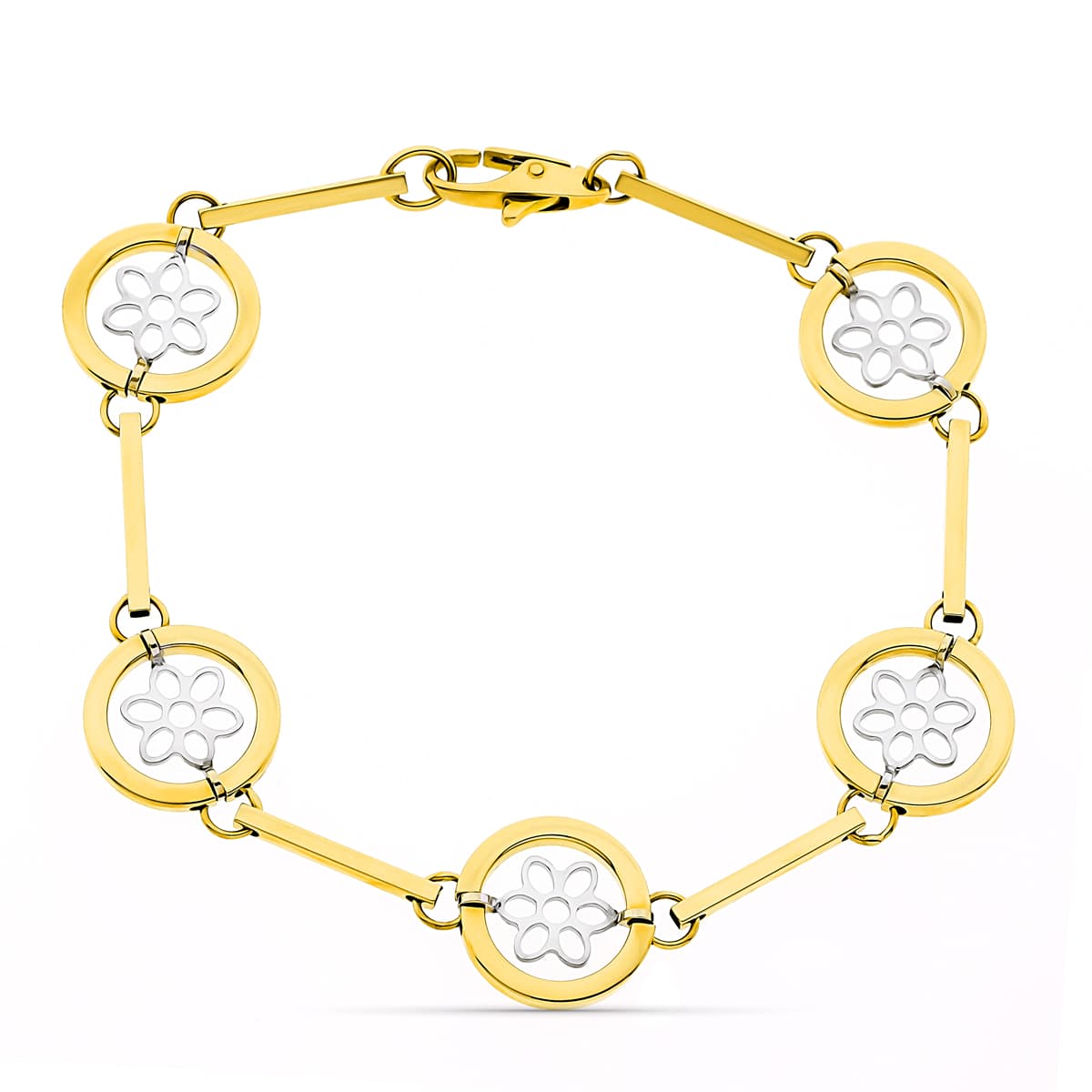 18K PULSERA ORO BICOLOR CALADOS ANCHO 14 MM LARGO 19CM