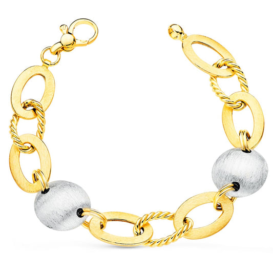 Pulsera Bicolor Articulada Motivos Ovales y Redondos Matizados. 19. cm 18K