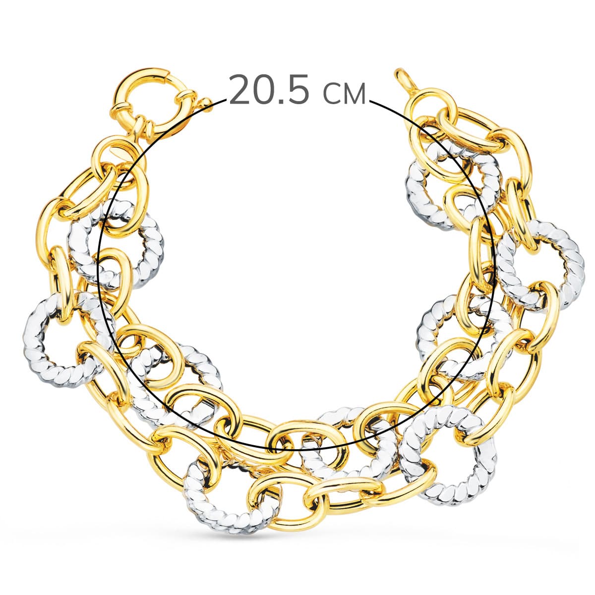 Pulsera Bicolor Doble Cadena Hueca Motivos Redondos 20,5 cm 18K