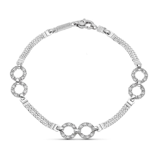 Pulsera Tramos y Circulos con Circonitas18,5 cm de oro blanco 18K