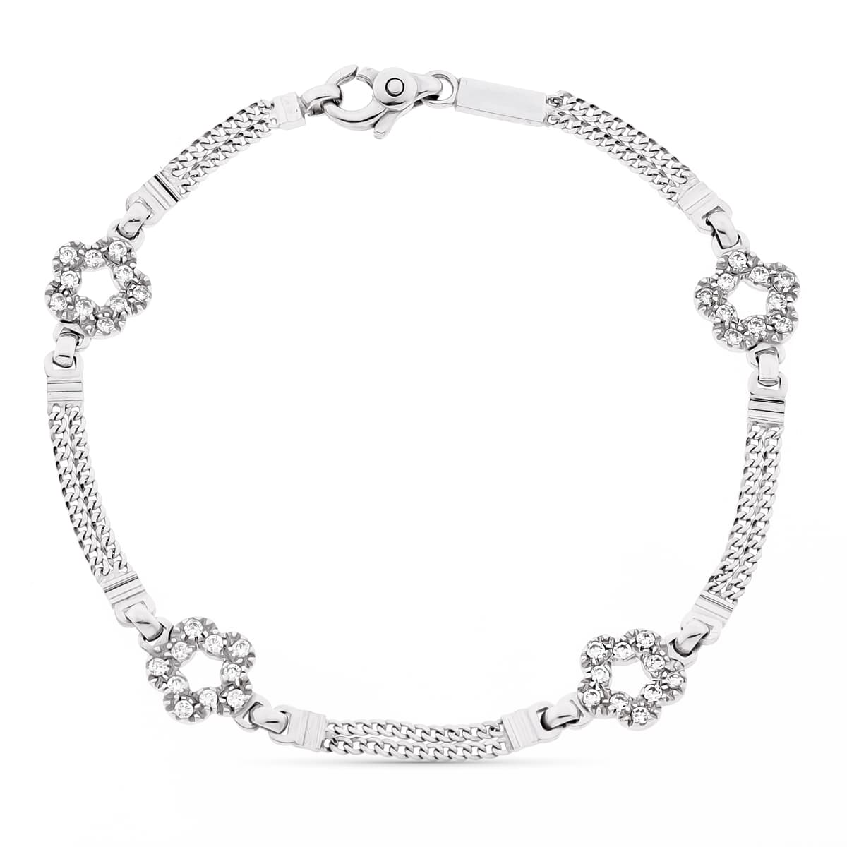 Pulsera Flores Ancho 8 mm Largo 19,5 cm de oro blanco 18K