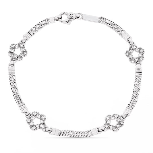 Pulsera Flores Ancho 8 mm Largo 19,5 cm de oro blanco 18K