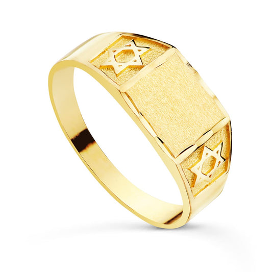 Sello Cadete Macizo Estrella David Ancho 9 x 7,5 mm de oro amarillo 18K