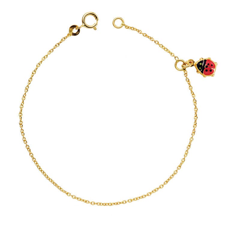 Pulsera Niña Mariquita Esmalte 14 cm de oro amarillo 18K