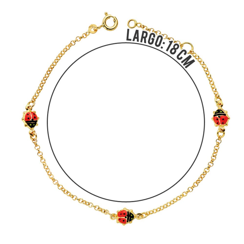 Pulsera Mariquitas Esmalte 17,50 cm de oro amarillo 18K