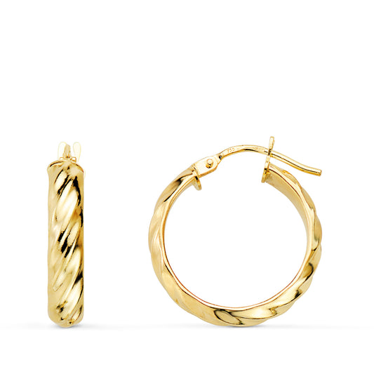 18K AROS ORO AMARILLO MEDIA CAÑA BANDAS BRILLO 18X4 MM