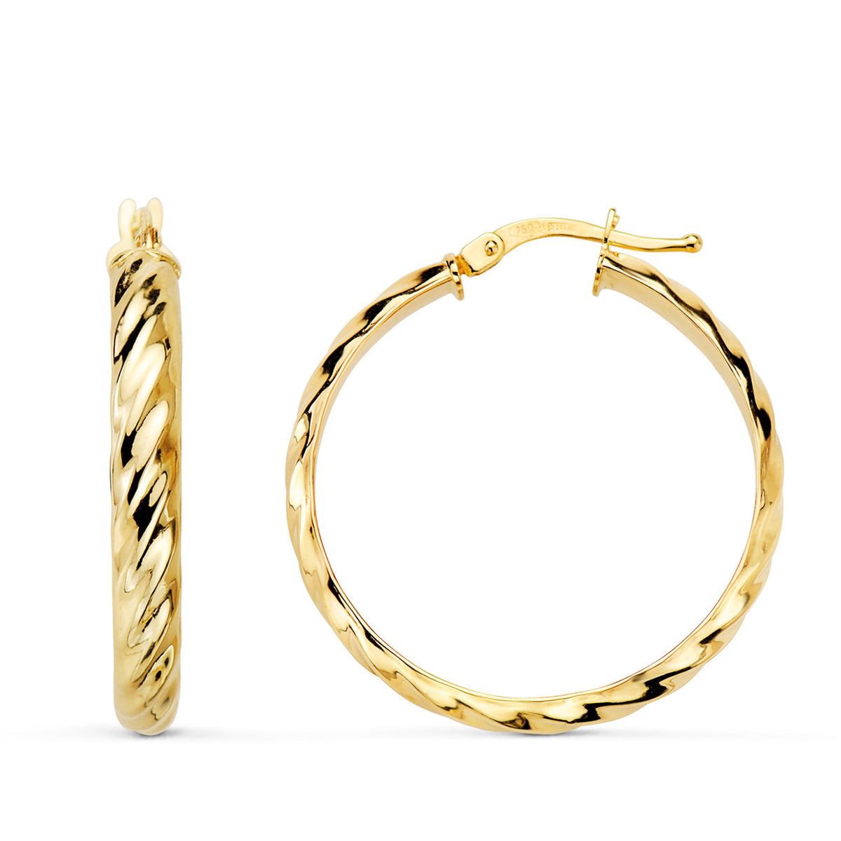 Aros Media Caña Bandas Brillo 28 x 4 mm de oro amarillo 18K