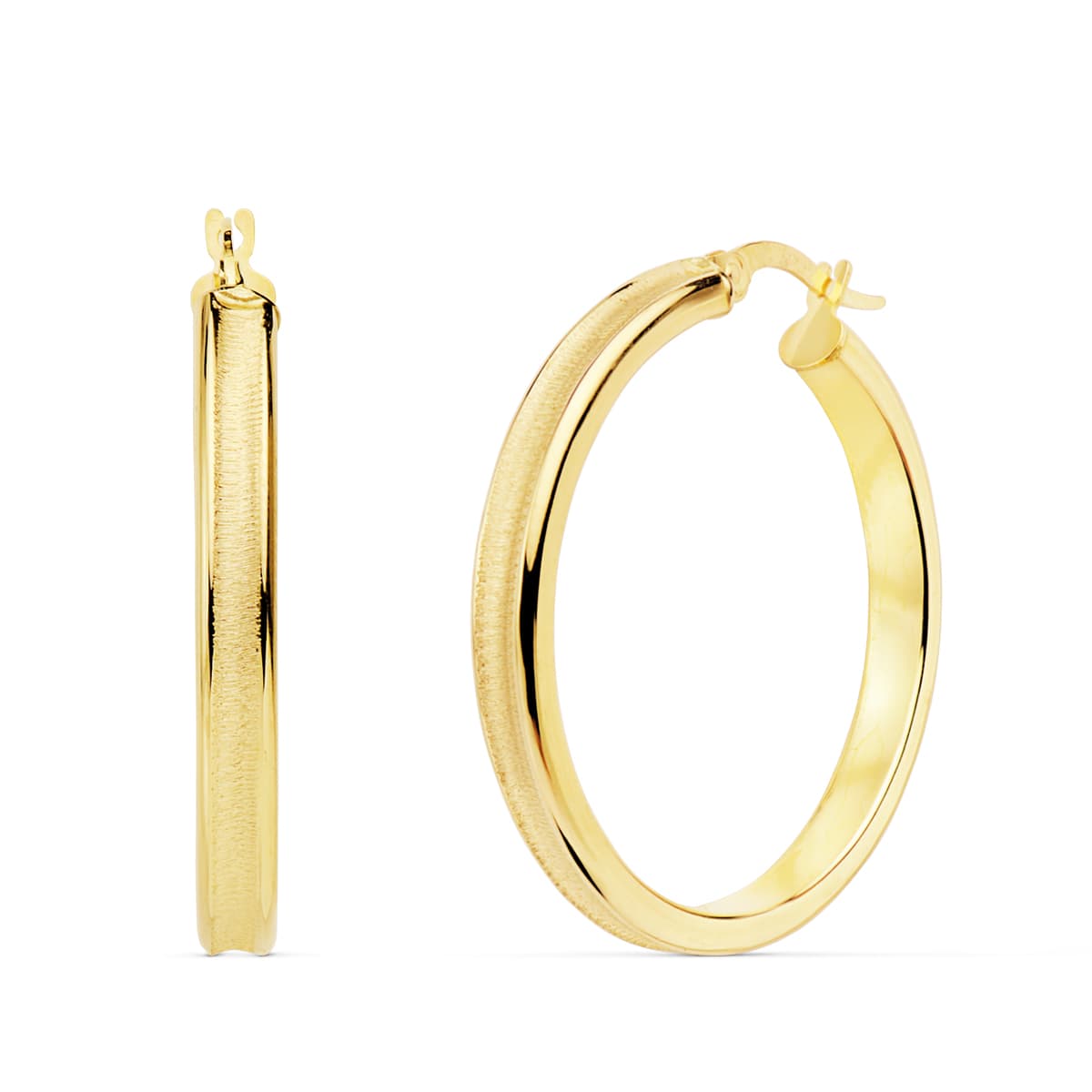 18K AROS ORO AMARILLO REDONDOS MATE Y BRILLO 30X4 MM