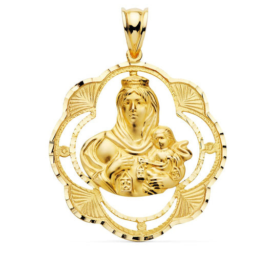 Medalla Virgen del Carmen Pandereta 38 x 34 mm de oro amarillo 18K