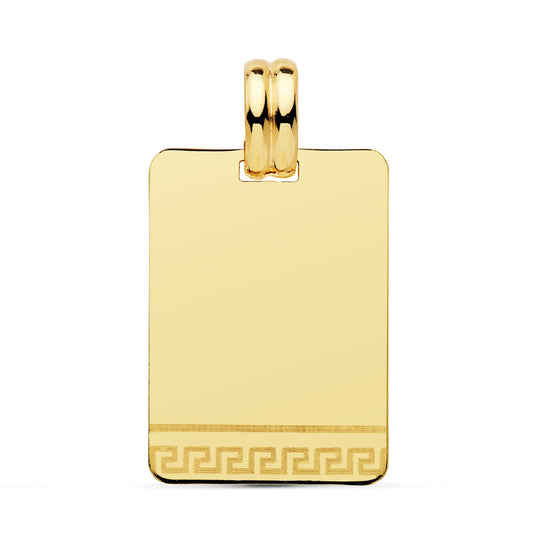 18K PLACA CHAPA ORO AMARILLO EN BRILLO GRECA 24X17 MM