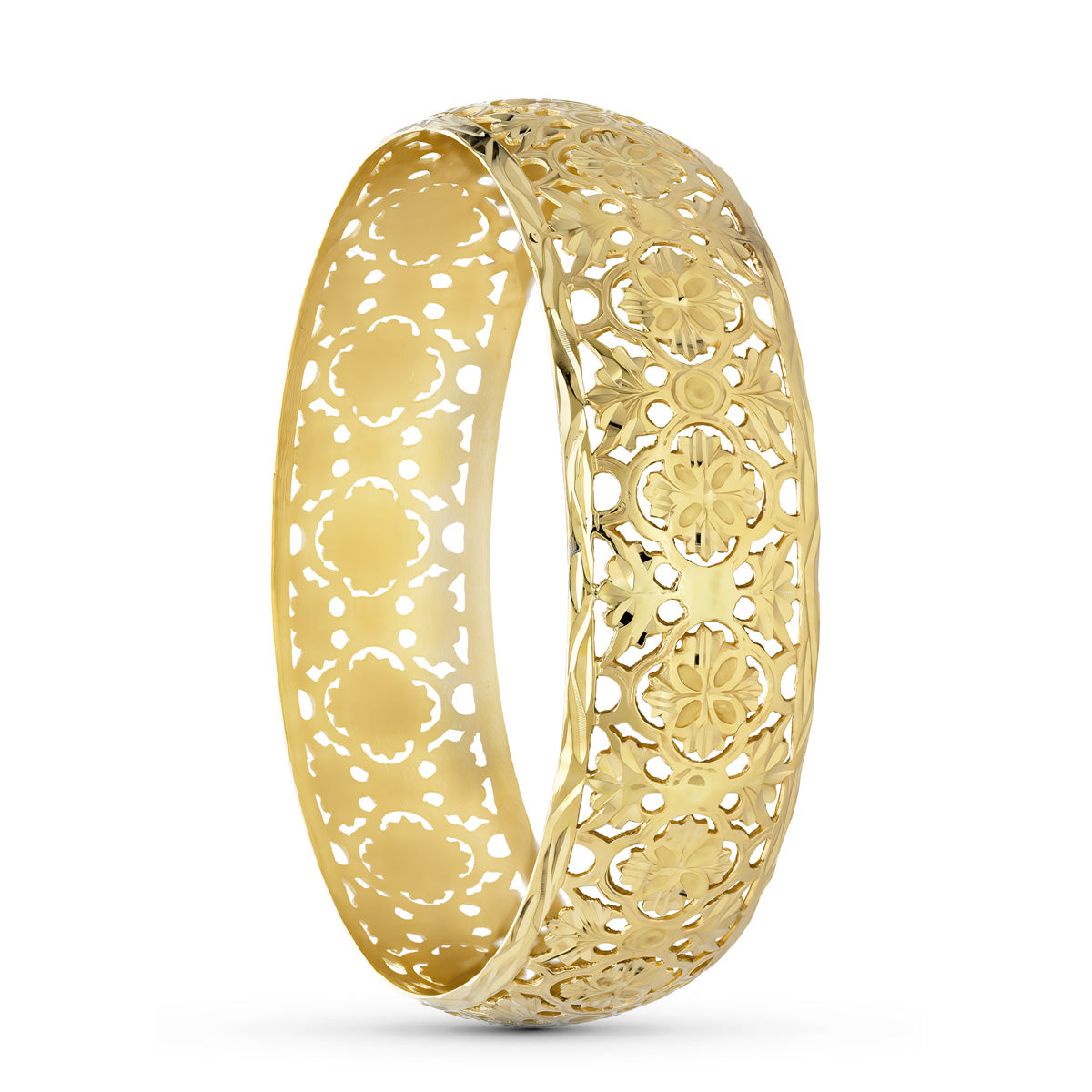 Pulsera Media Caña Moruna Medida Interior Redondo 73 mm Ancho Total 22 mm sin Cierre de oro amarillo 18K