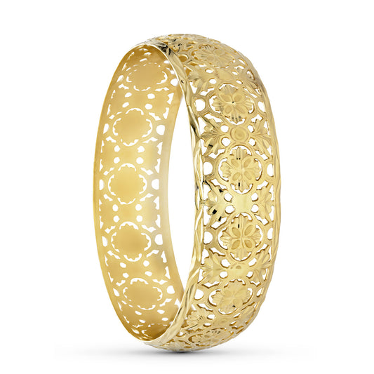 Pulsera Media Caña Moruna Medida Interior Redondo 73 mm Ancho Total 22 mm sin Cierre de oro amarillo 18K