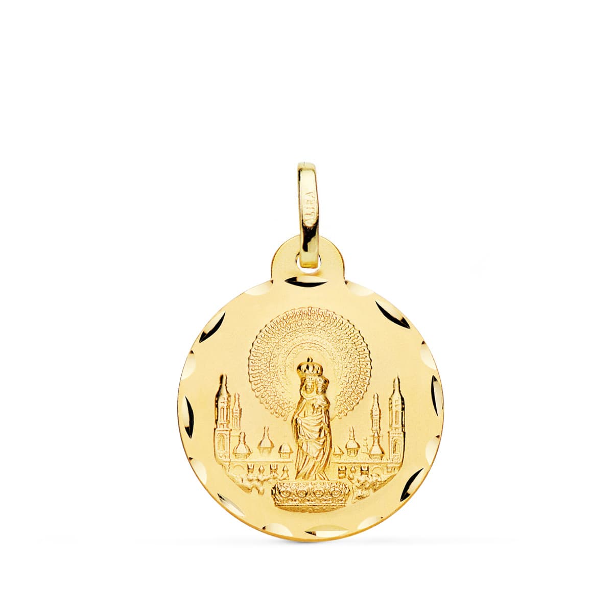 Medalla Virgen del Pilar Tallada 20 mm de oro amarillo 18K