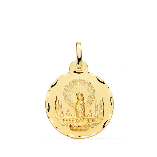 Medalla Virgen del Pilar Tallada 20 mm de oro amarillo 18K