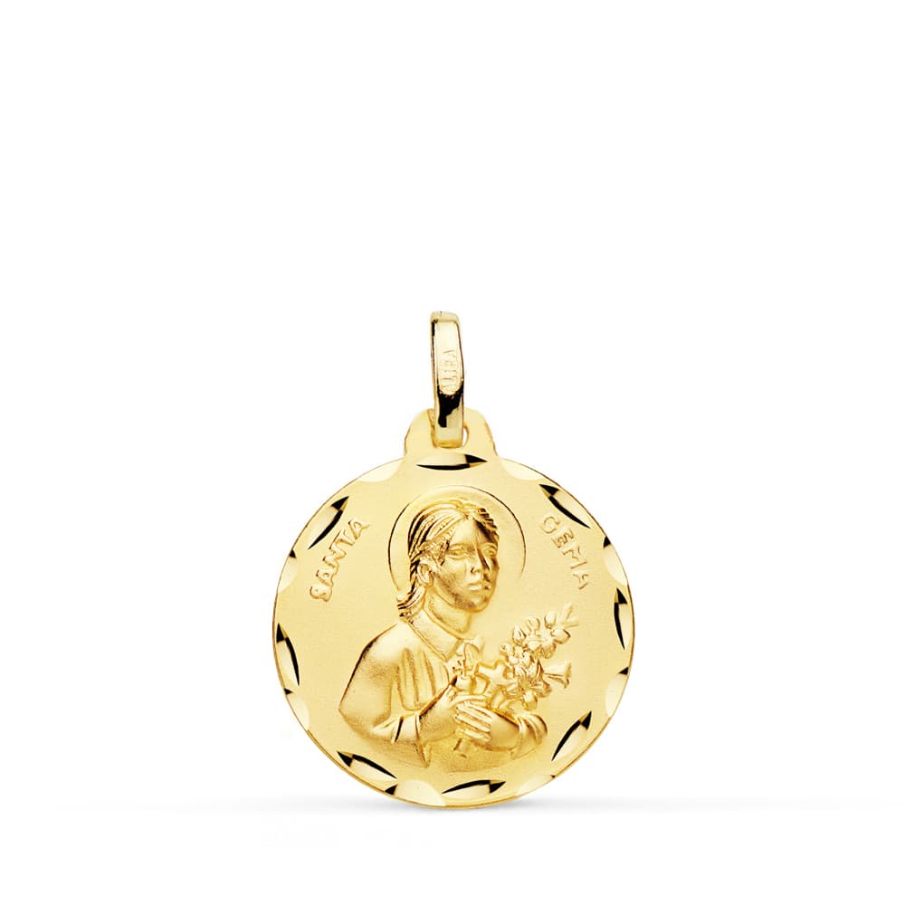 18K MEDALLA ORO AMARILLO SANTA GEMA TALLADA 18 MM