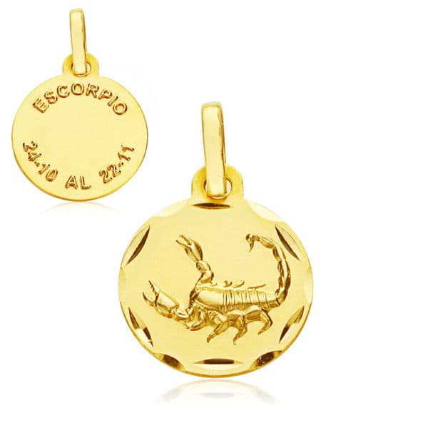 Horoscopo 13 mm Escorpio de oro amarillo 9K