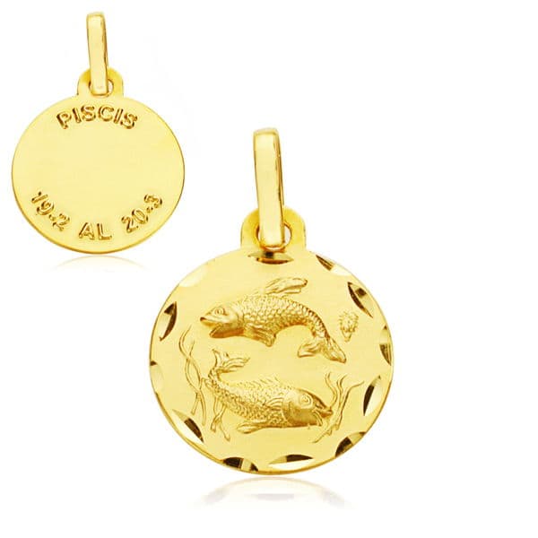 Horoscopo 13 mm Piscis de oro amarillo 9K