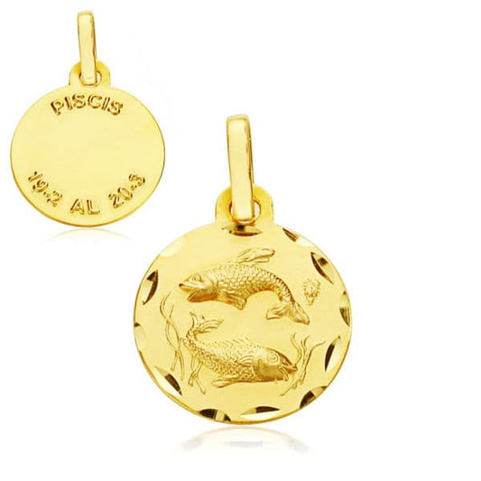 Horoscopo 13 mm Piscis de oro amarillo 9K
