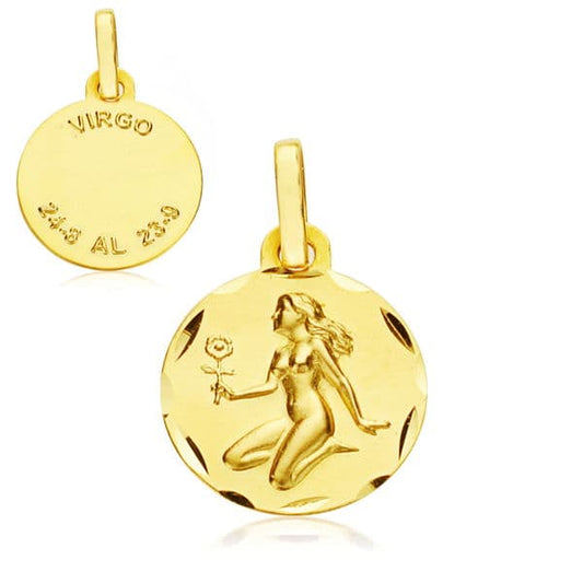 Horoscopo 13 mm Virgo de oro amarillo 9K