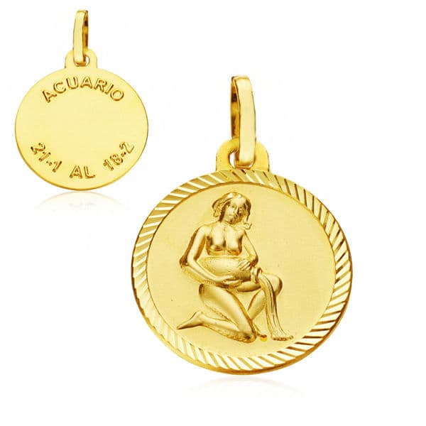 Horoscopo Acuario 16 mm de oro amarillo 18K