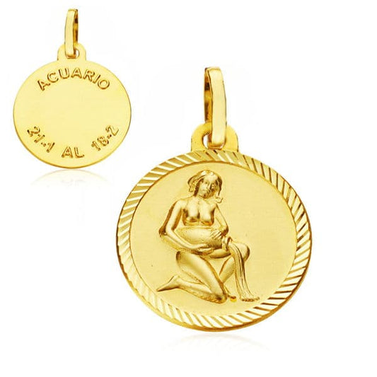 Horoscopo Acuario 20 mm de oro amarillo 18K