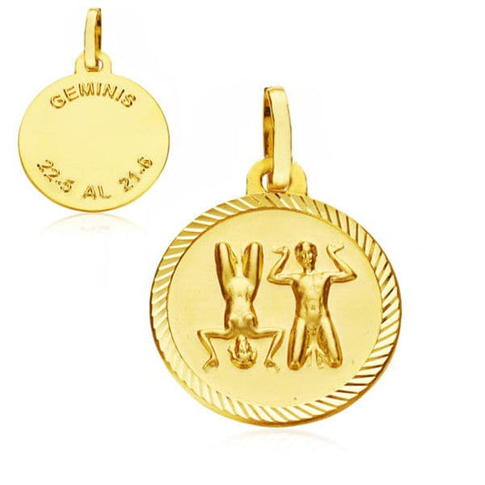 Horoscopo Disco 16 mm Geminis de oro amarillo 9K