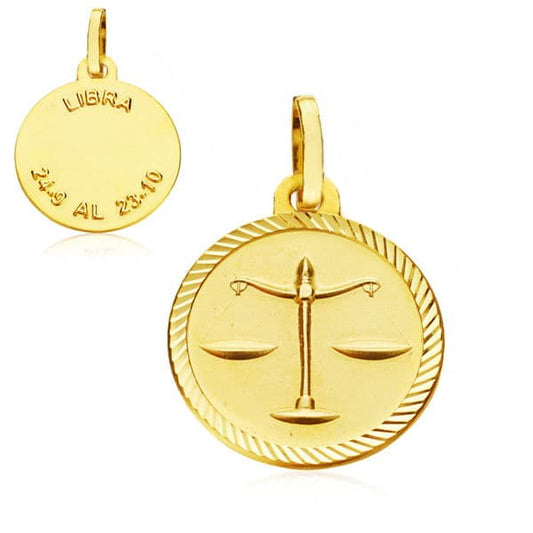 Horoscopo Disco 20 mm Libra de oro amarillo 9K
