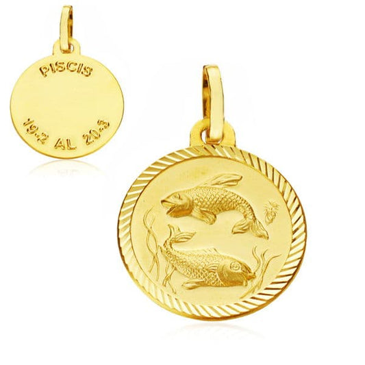 Horoscopo Disco 20 mm Piscis de oro amarillo 9K