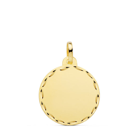 18K PLACA CHAPA DISCO LISO ORO AMARILLO MATE TALLADO 18 MM