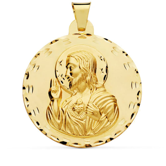 Medalla Cristo Sagrado Corazon de Jesus 42 mm de oro amarillo 18K