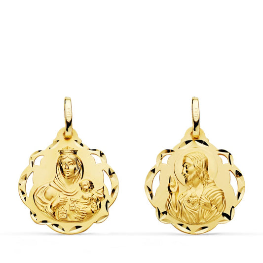 Escapulario Virgen del Carmen Corazon de Jesus 18 mm de oro amarillo 18K