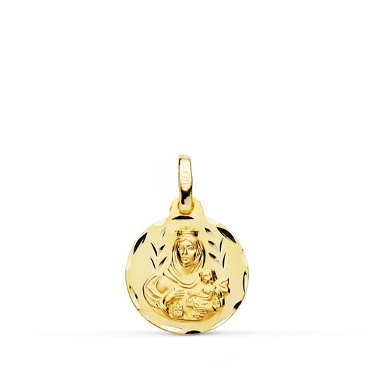 Medalla Tallada Virgen del Carmen 14 mm de oro amarillo 18K