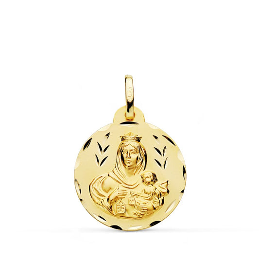 18K MEDALLA ORO AMARILLO TALLADA VIRGEN DEL CARMEN 20 MM