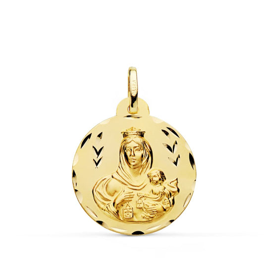 Medalla Tallada Virgen del Carmen 22 mm de oro amarillo 18K