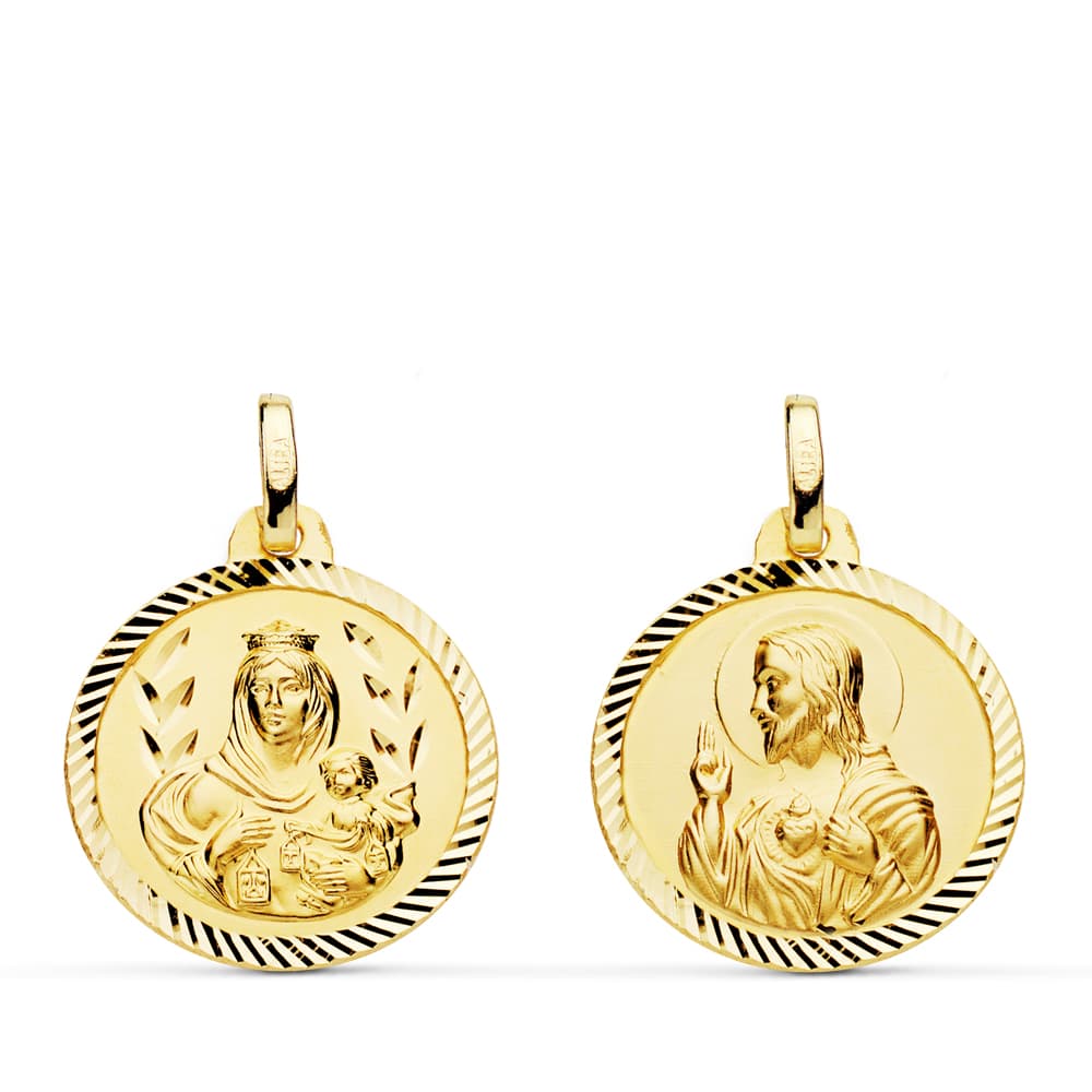 Escapulario Helice Virgen del Carmen Corazon de Jesus 18 mm de oro amarillo 18K