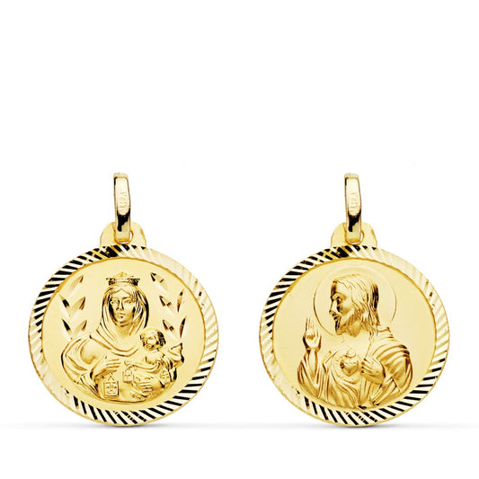 Escapulario Helice Virgen del Carmen Corazon de Jesus 18 mm de oro amarillo 18K