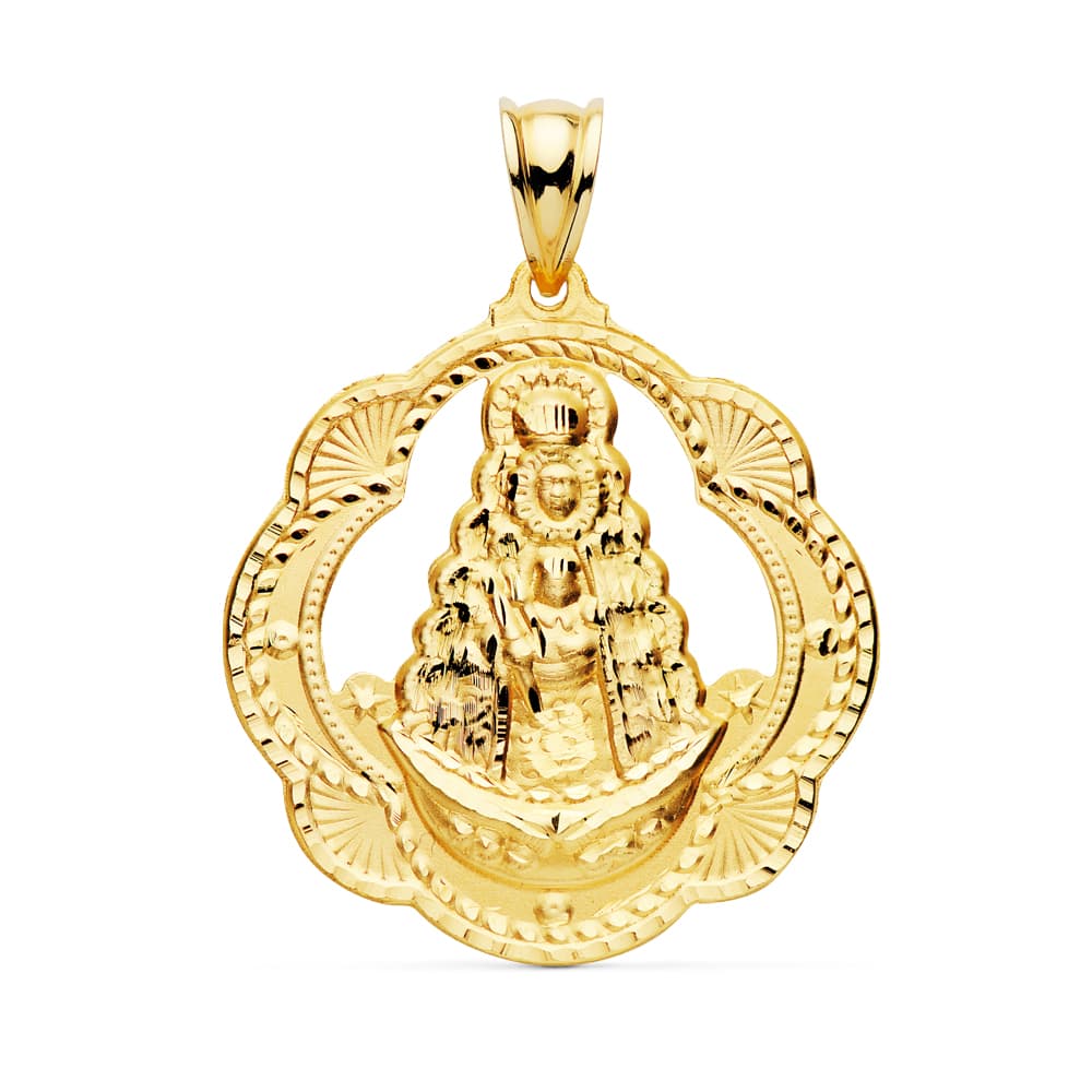 Medalla Virgen del Rocio Pandereta 35 x 33 mm de oro amarillo 18K