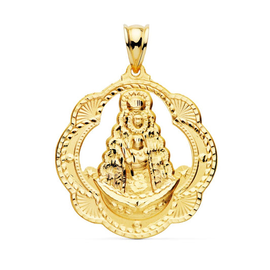 Medalla Virgen del Rocio Pandereta 35 x 33 mm de oro amarillo 18K