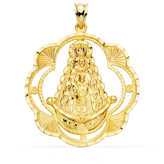 Medalla Virgen del Rocio Pandereta 38 x 34 mm de oro amarillo 18K