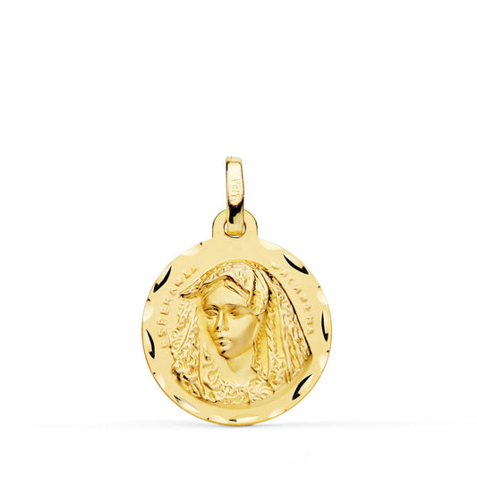 Medalla Virgen Macarena 18 mm Tallada de oro amarillo 18K