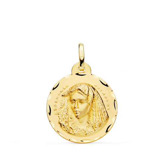 Medalla Virgen Macarena Tallada 20 mm de oro amarillo 18K