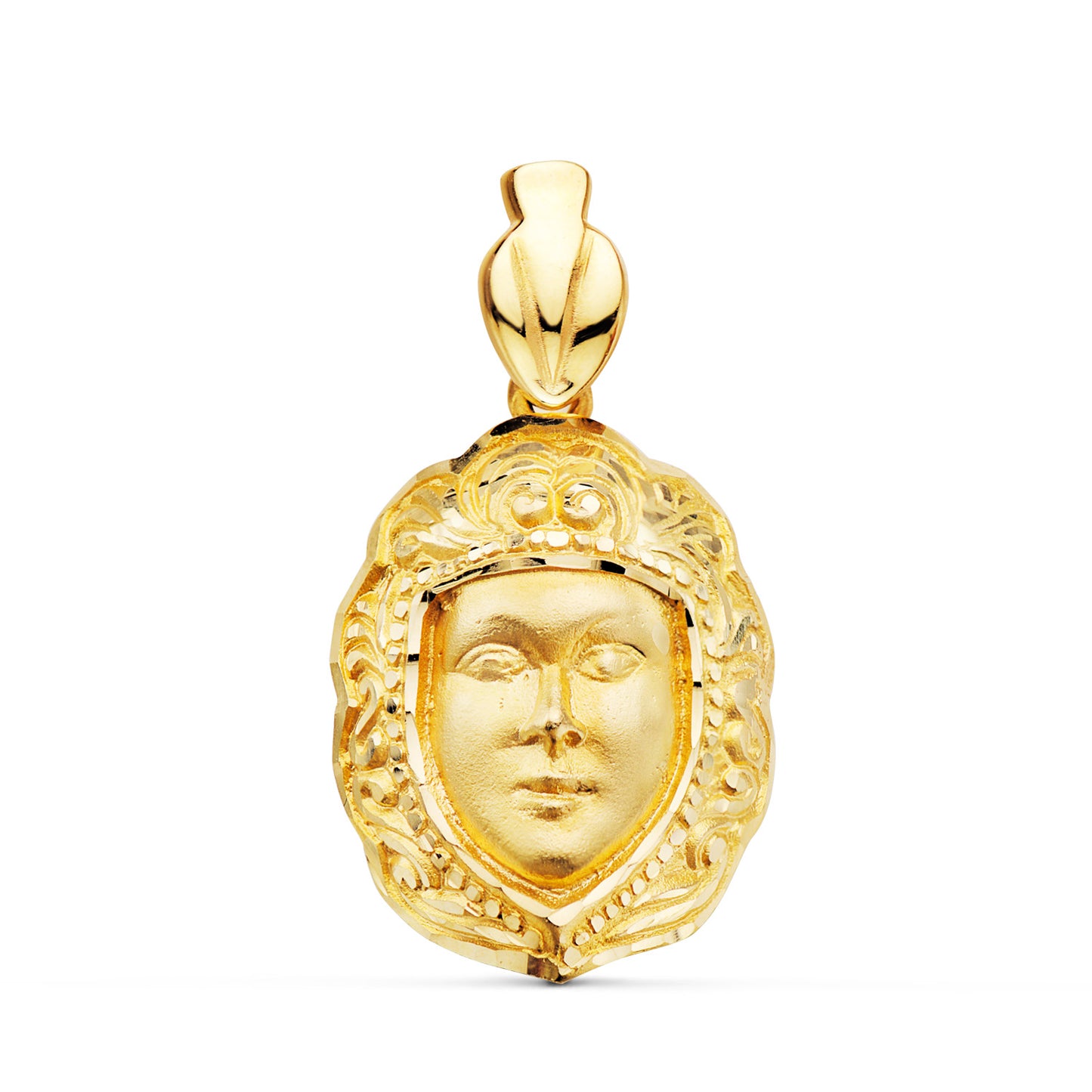 18K COLGANTE ORO AMARILLO ROSTRO VIRGEN DEL ROCIO 26 X 18 MM