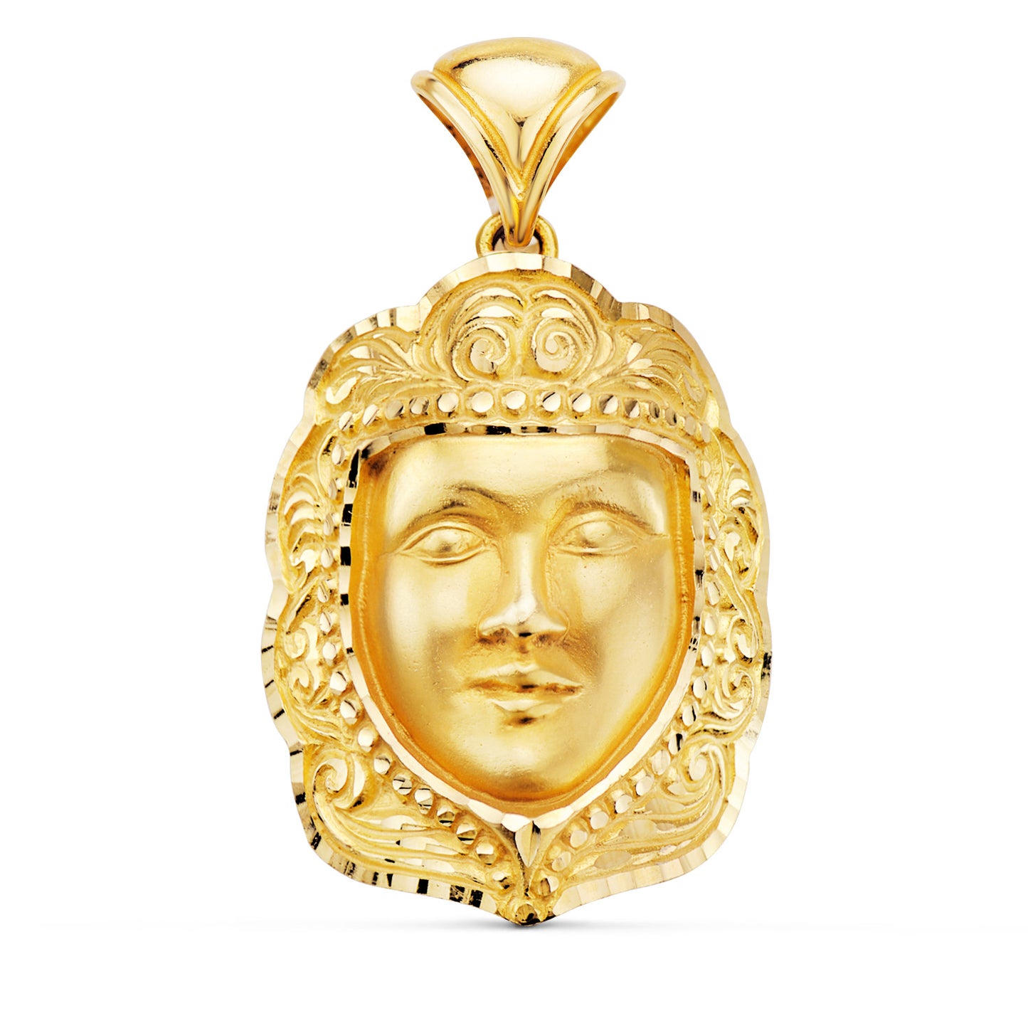 18K COLGANTE ORO AMARILLO ROSTRO VIRGEN DEL ROCIO 35X25 MM