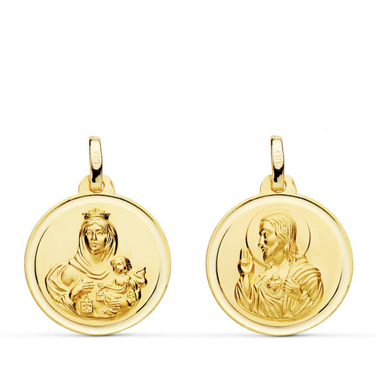 9K VIRGEN CARMEN Y CORAZON JESUS 18MM 1.55GRS