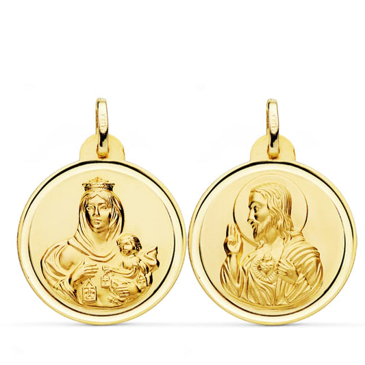 Escapulario Bisel Virgen del Carmen Corazon Jesus 24 mm de oro amarillo 18K
