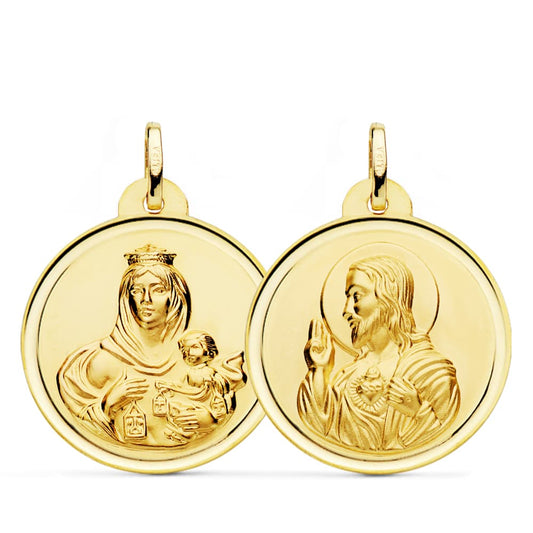 Escapulario Virgen del Carmen Corazon de Jesus Bisel 26 mm de oro amarillo 18K