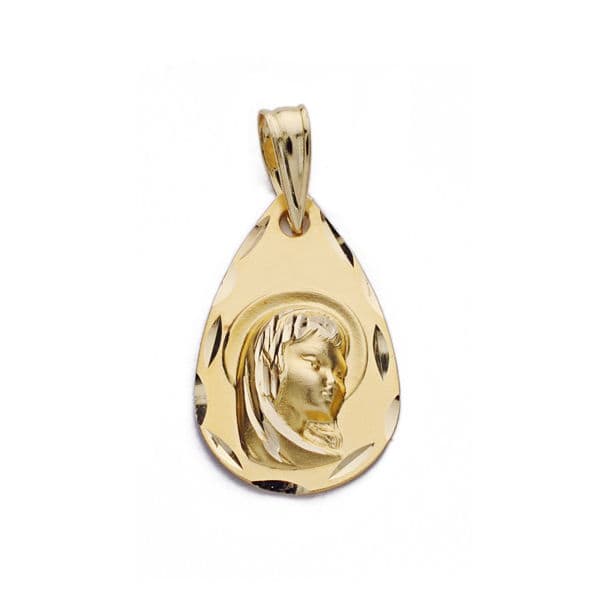 Medalla Virgen Niña Gota 19 x 12 mm de oro amarillo 18K